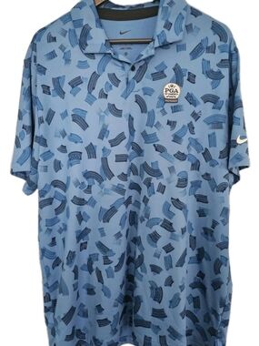 Nike Golf Dri Fit Polo Mens L Blue Pattern PGA Member Performance Shirt